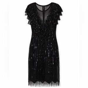 Vintage Scala Black Beaded Fringe Evening Dress [P/S]